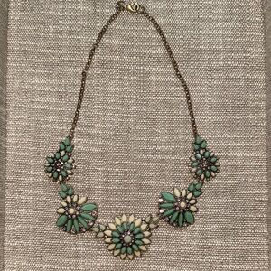 JCREW vintage style Floral Necklace with Green and Cream Accents